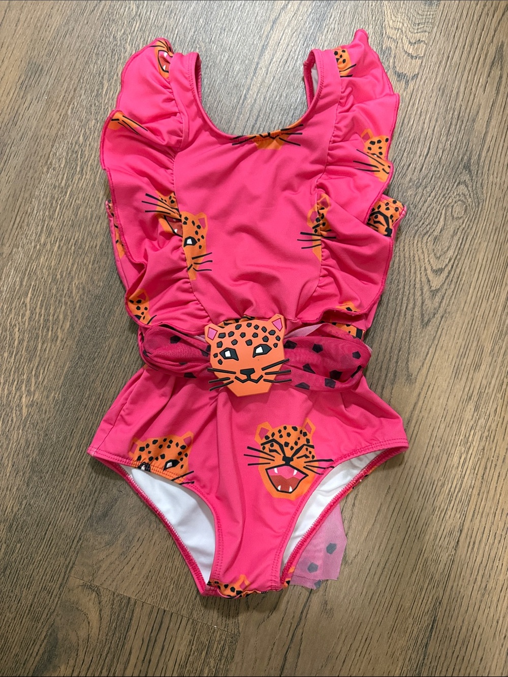 Girls Hot Pink Leopard Print One-Piece Swimsuit - Brazilian size 12 fits size M
